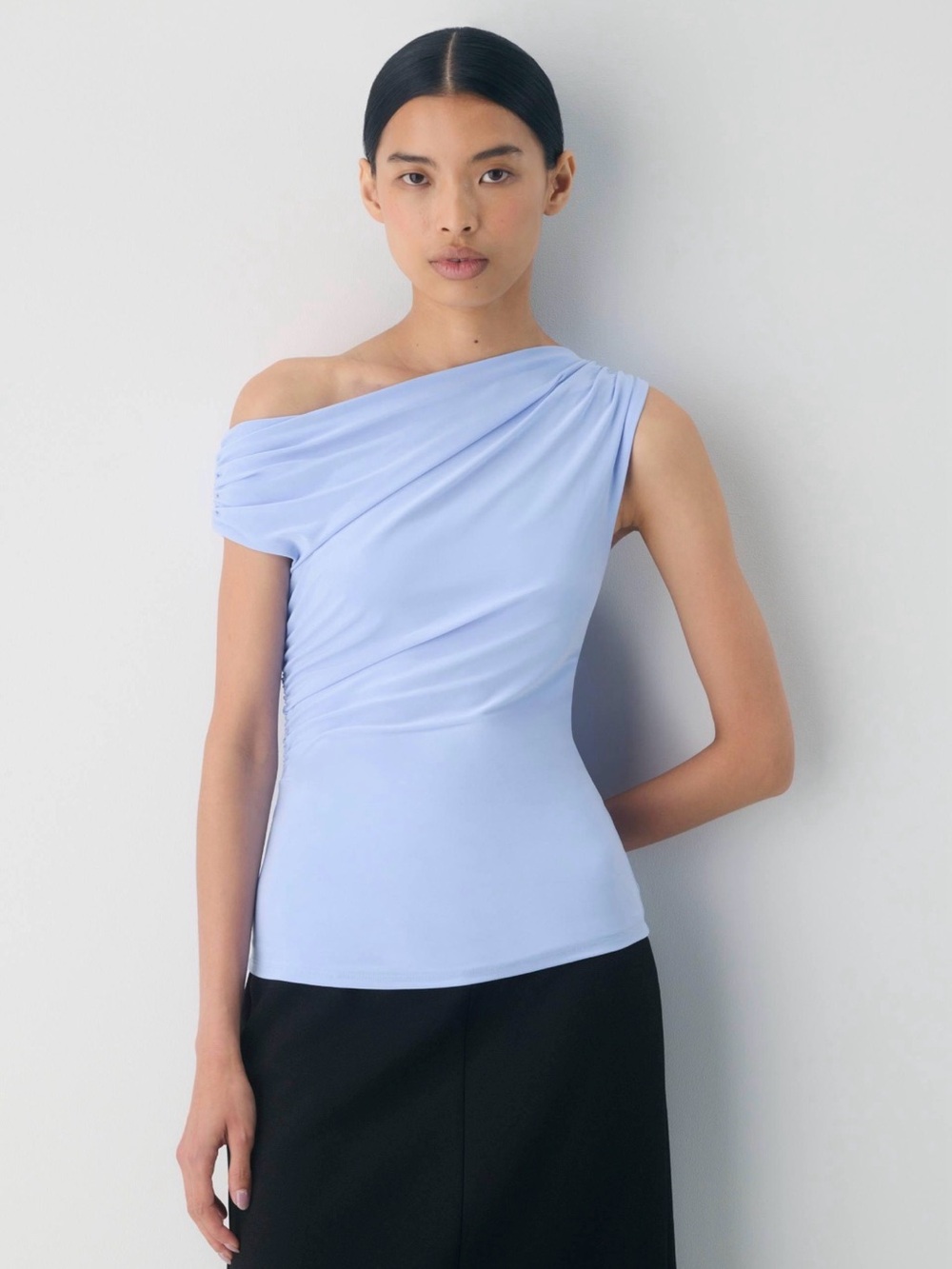 Babaton Off-Shoulder Ruched Light Blue Women’s Top